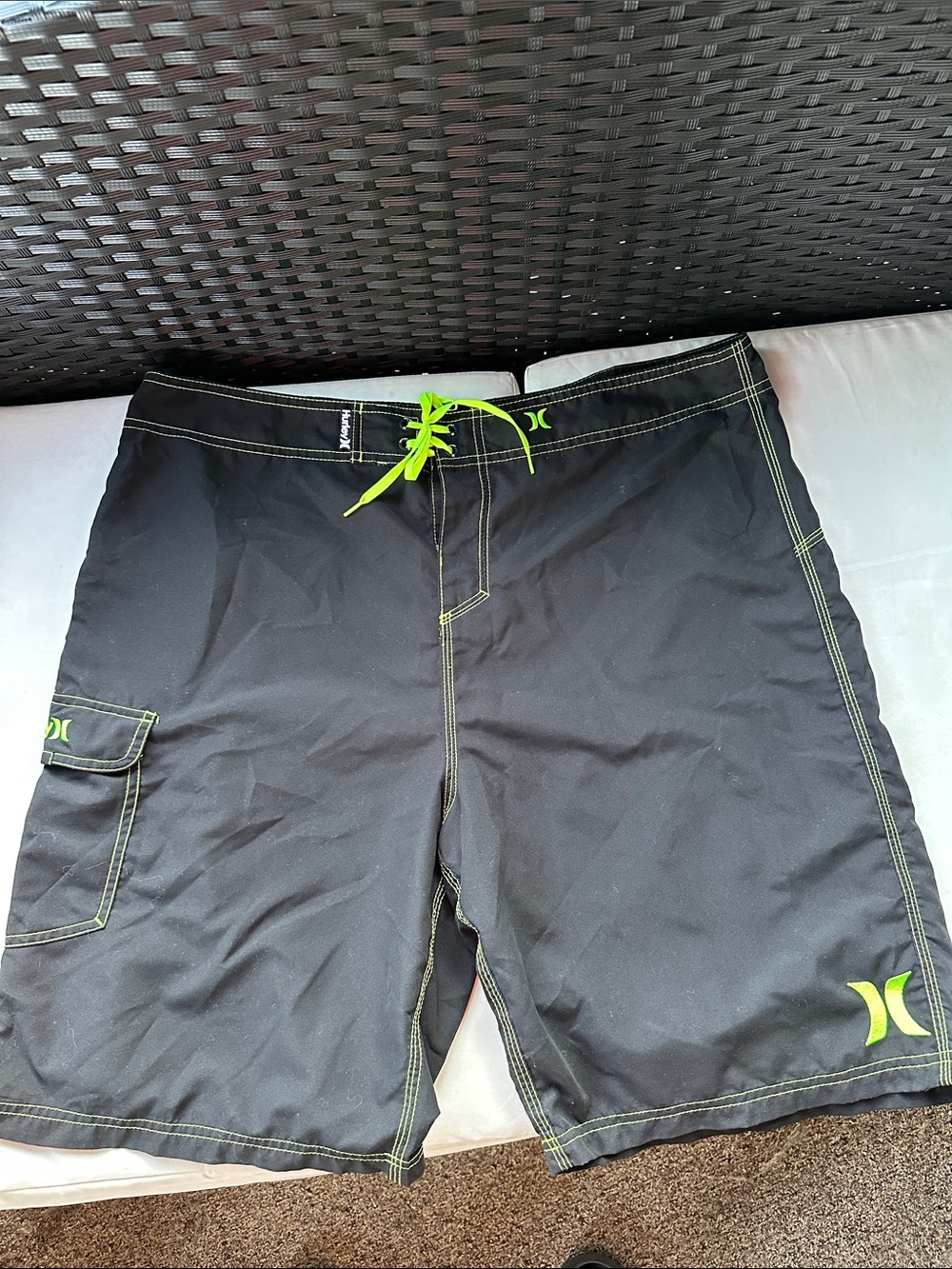 Hurley Black Boardshorts with Neon Green Accents‎